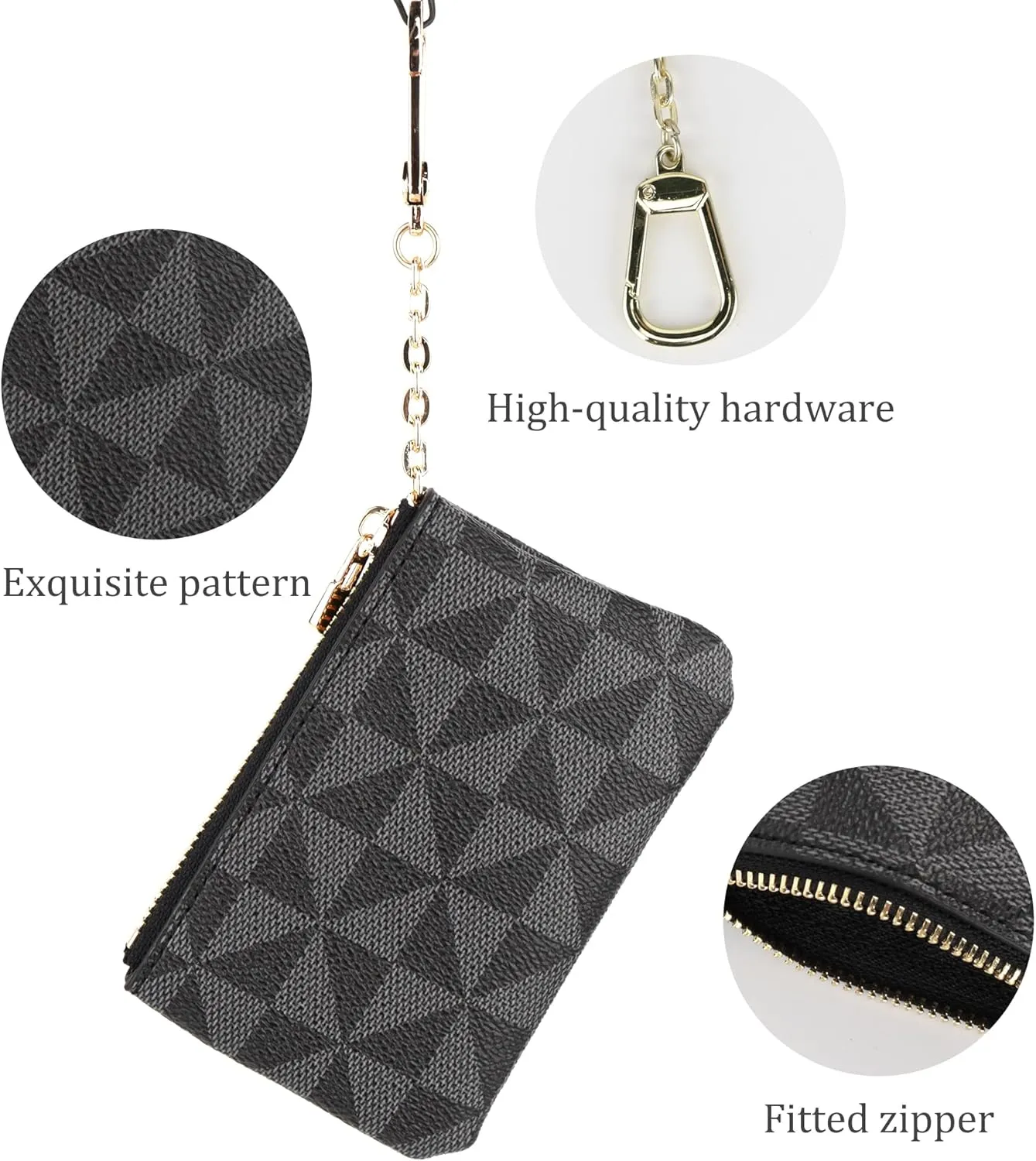 Veki Coin Purse Change Mini Purse Wallet With Key Chain Ring Zipper for Men Women Fashionable Bag Key Chain Pendant Leather Classic Clutch Purse(Black)