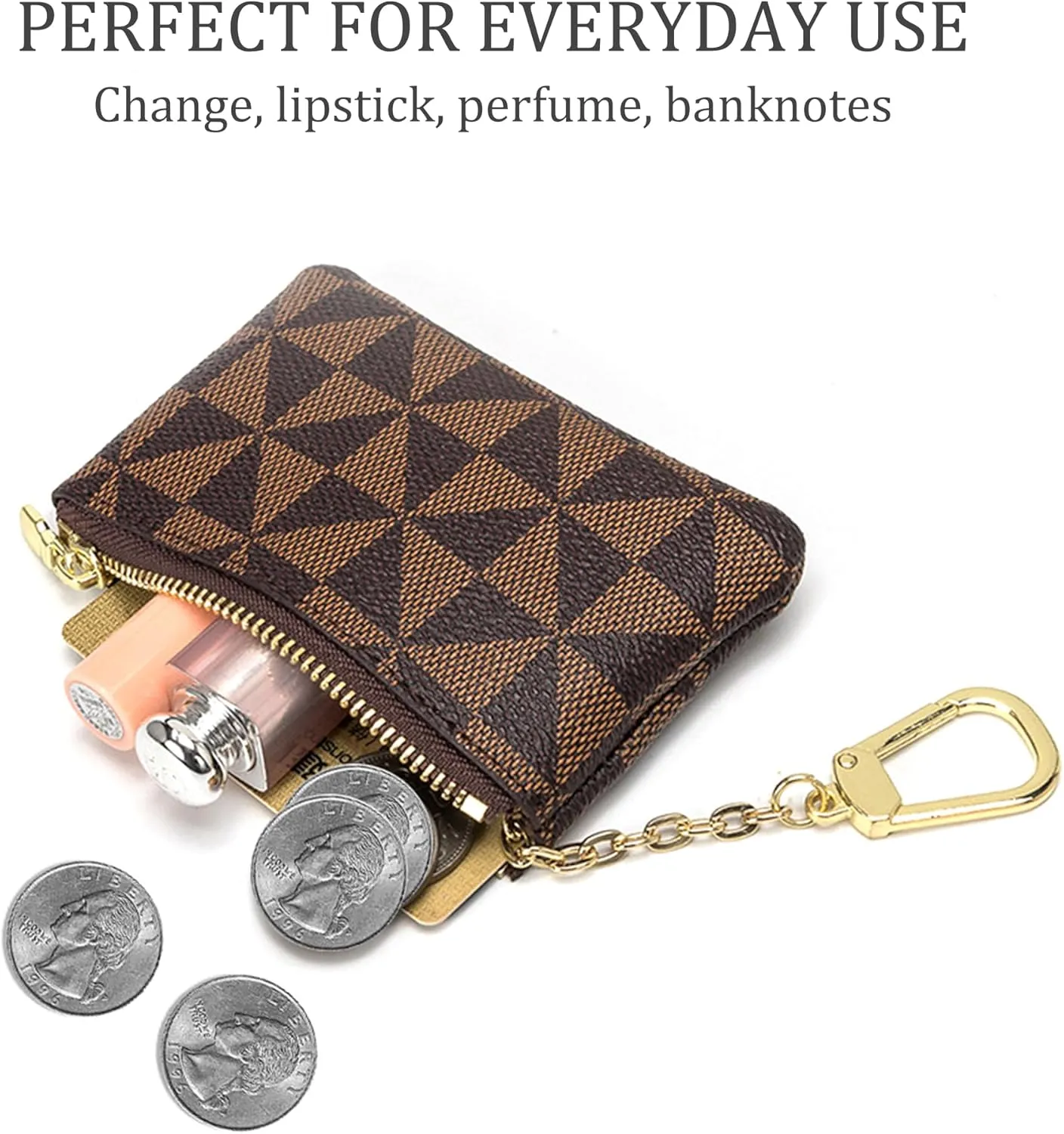 Veki Coin Purse Change Mini Purse Wallet With Key Chain Ring Zipper for Men Women Fashionable Bag Key Chain Pendant Leather Classic Clutch Purse(Brown)