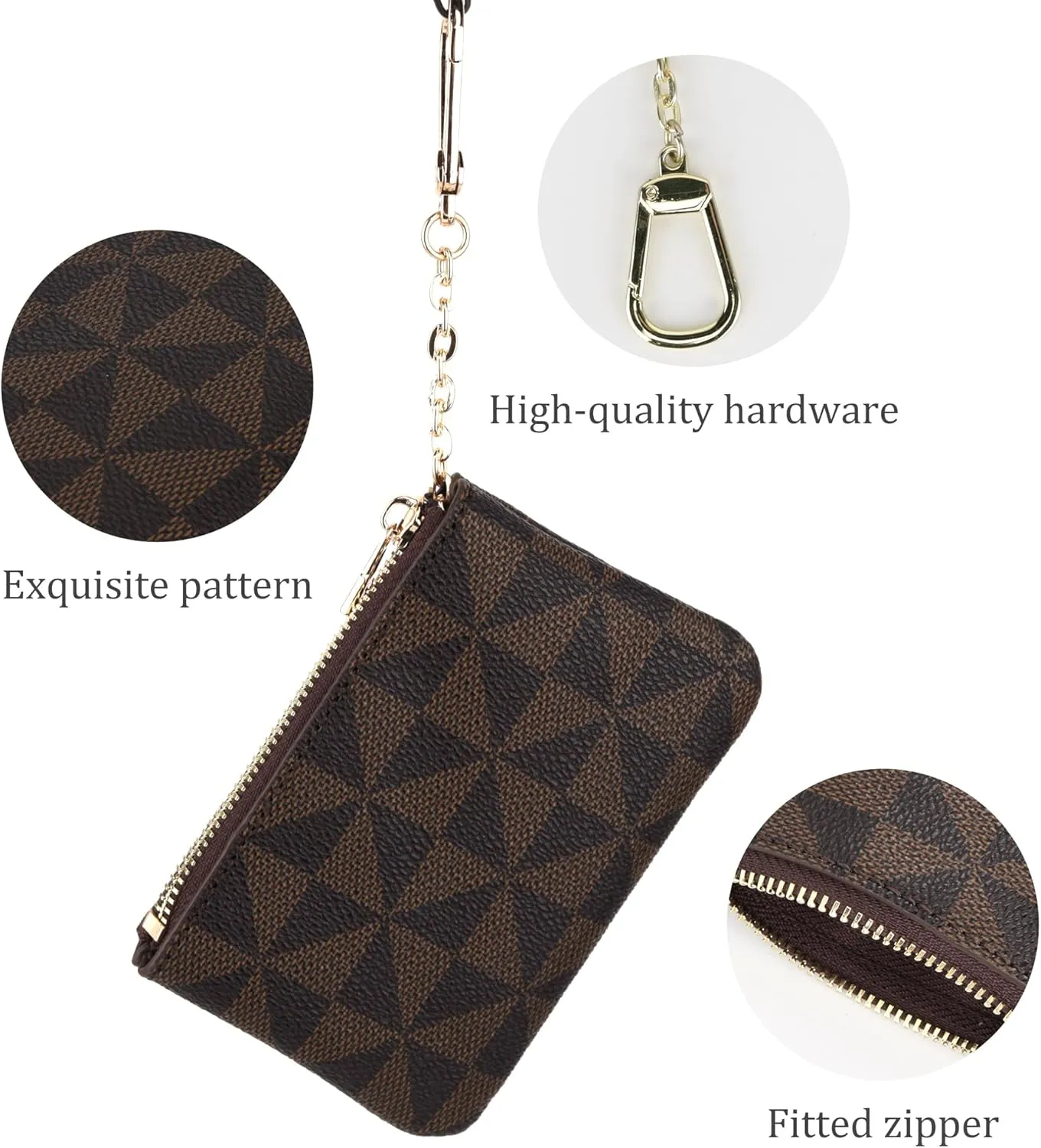 Veki Coin Purse Change Mini Purse Wallet With Key Chain Ring Zipper for Men Women Fashionable Bag Key Chain Pendant Leather Classic Clutch Purse(Brown)