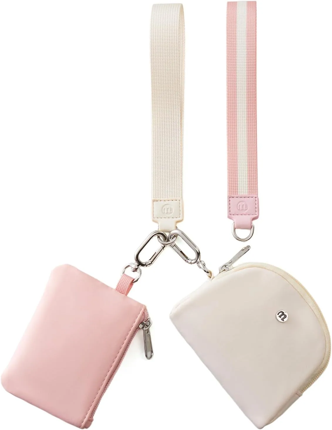 ZRRAJOY Mini Zip Around Wristlet Wallet for Women Dual Pouch Coin Purse with 2 Straps, Keychain & Wristlet, Small Cute Clutch for Teen Girls, Compact Organizer for Cards, Keys and Coins (Beige Pink