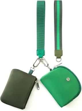 ZRRAJOY Mini Zip Around Wristlet Wallet for Women - Dual Pouch Coin Purse with 2 Straps, Keychain & Wristlet, Small Cute Clutch for Teen Girls, Compact Organizer for Cards, Keys, and Coins, Green,